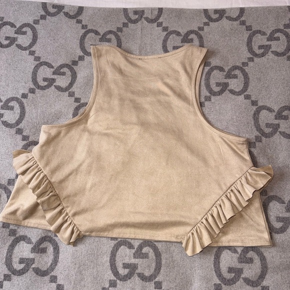 Zara Beige Crop Top with Floral Embroidery Suede like - Picture 8 of 9